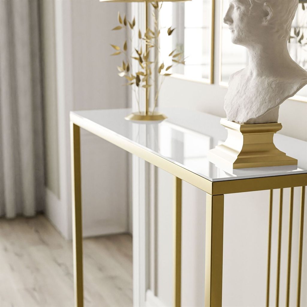 PRIME GLASS Konsolentisch 80 cm Gold Matt / Weißes Glass