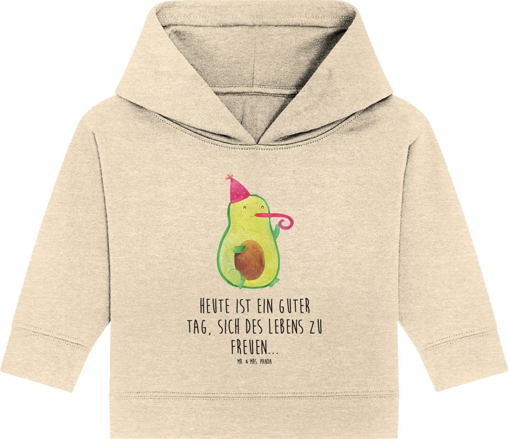 Mr. & Mrs. Panda Organic Baby Hoodie Avocado Feier 24. - 36. Monat - Natural Raw - Geschenk, Kapuzensweatshirt, Party, Kapuzenshirt, Tröte, Geburt...