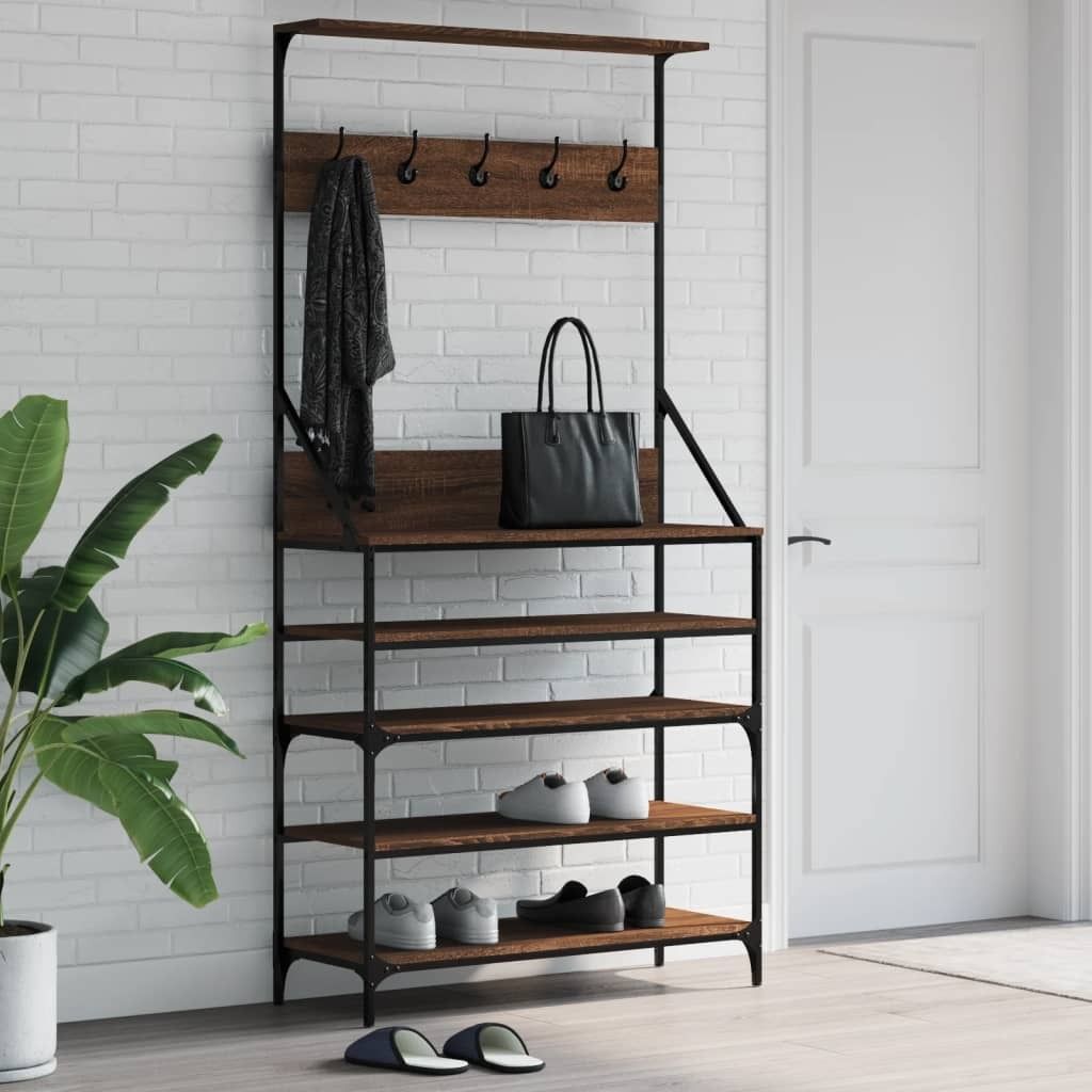 Věšák na kabáty s botníkem hnědý dubový vzhled 90x34x184 cm Obrázek produktu 