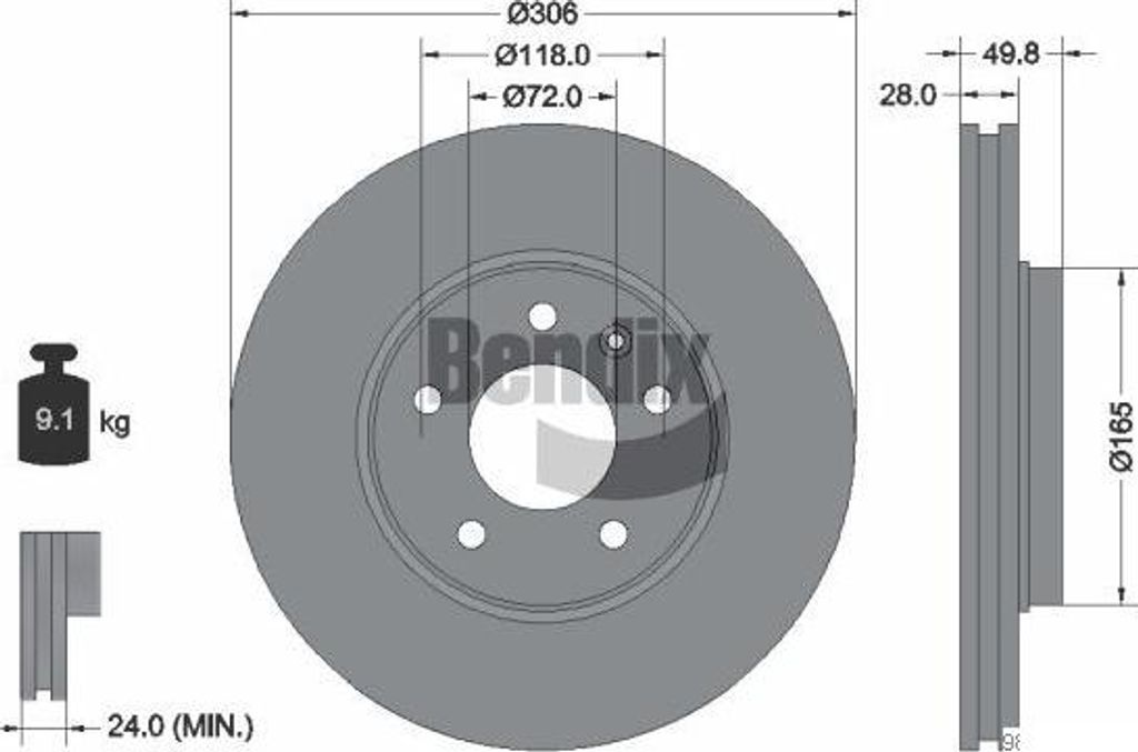 BENDIX Braking BDS1039HC Bremsscheibe OE MBR6018 kompatibel mit Primastar, Vivaro, Trafic