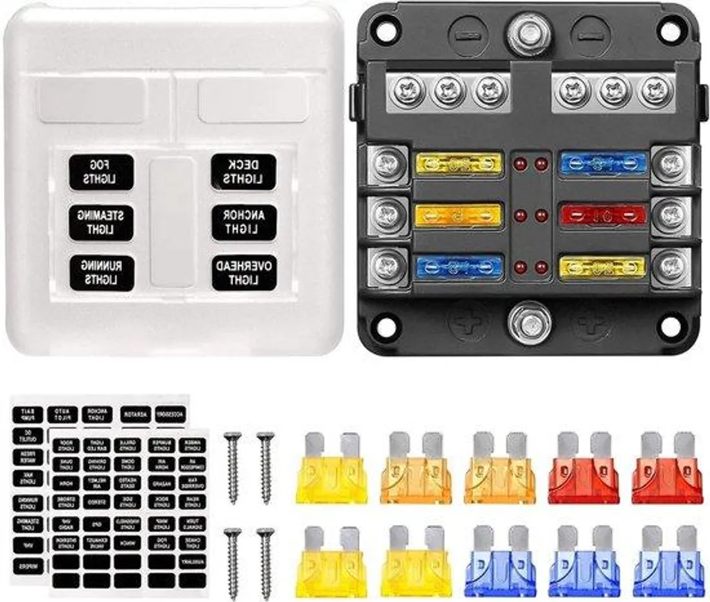 Boîtier à fusibles étanche 12V 6 circuits avec LED pour auto et bateau