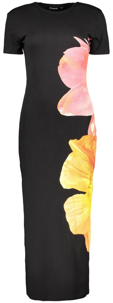 Elegantes Schwarzes Damenkleid mit Kurzen Ärmeln und Rückenschlitz