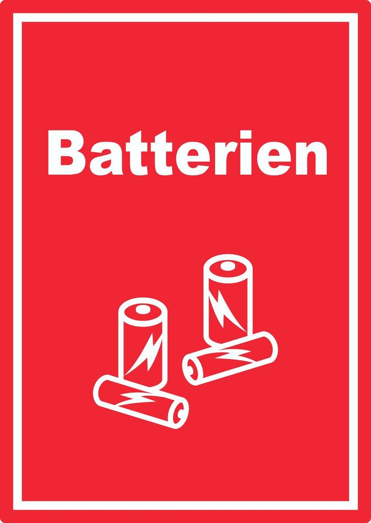 Batterien Mülltrennung Aufkleber Text Symbol AA AAA A5 (148x210mm)