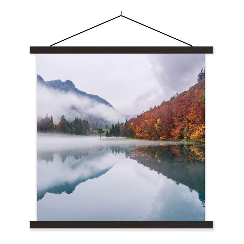 MuchoWow Textilposter Herbst - Nebel - Wasser - Landschaft 40x40 cm mit schwarzem Rahmen - Fotos