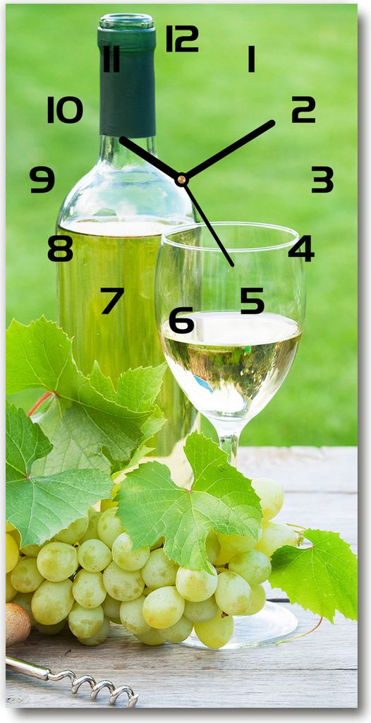 Wanduhr aus Glas – 30x60 cm - Glasbild - Glasuhr - Gehärtetes Glas -Trauben und Wein