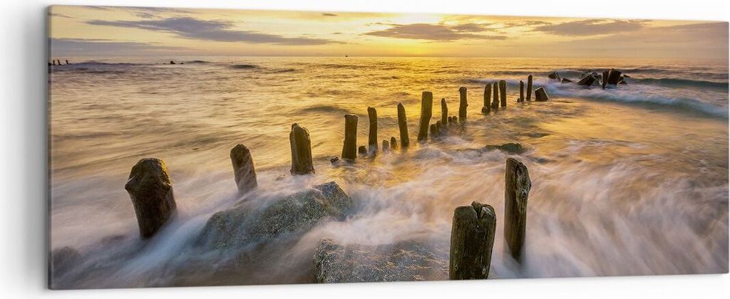Bild auf Leinwand - Leinwandbild - baltisch meer Mole Landschaft - 140x50cm - Wand Bild - Wanddeko - Leinwanddruck - Bilder - Kunstdruck - Wanddeko...