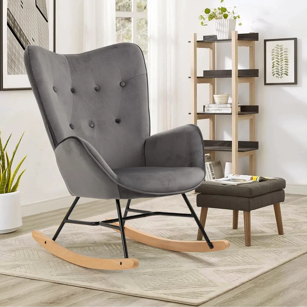 Fauteuil à bascule velours gris avec accoudoirs matelassés confort EPPING - 8