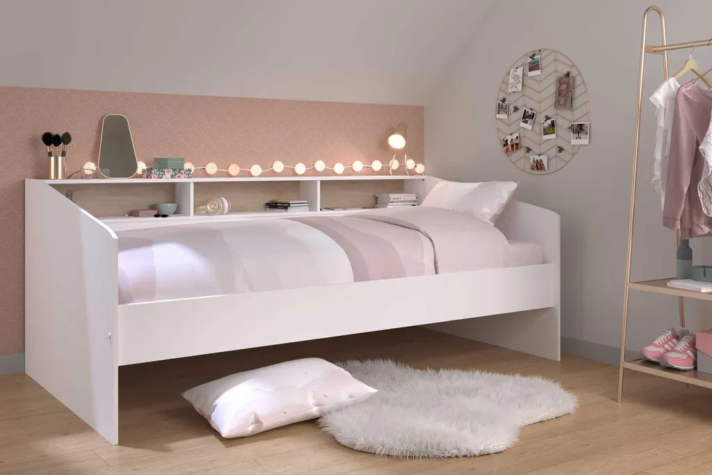 Lit junior Sleep 90x200 cm blanc et chêne avec étagères intégrées - 3