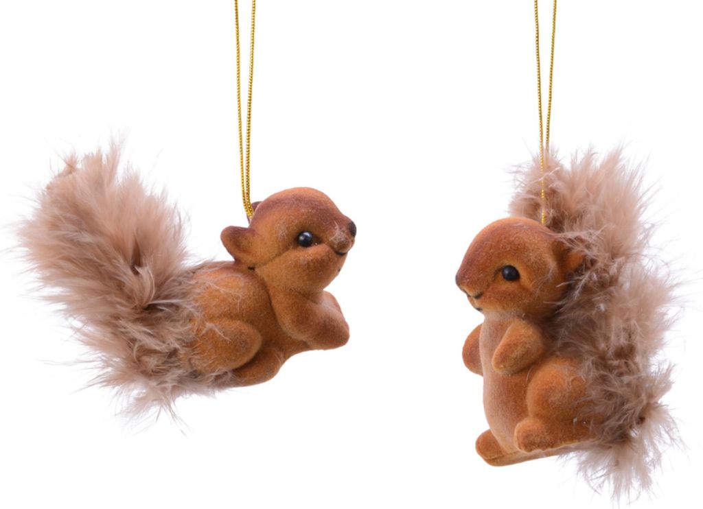 Christbaumschmuck Kunststoff / Samt Eichhörnchen 6cm braun 2er Set