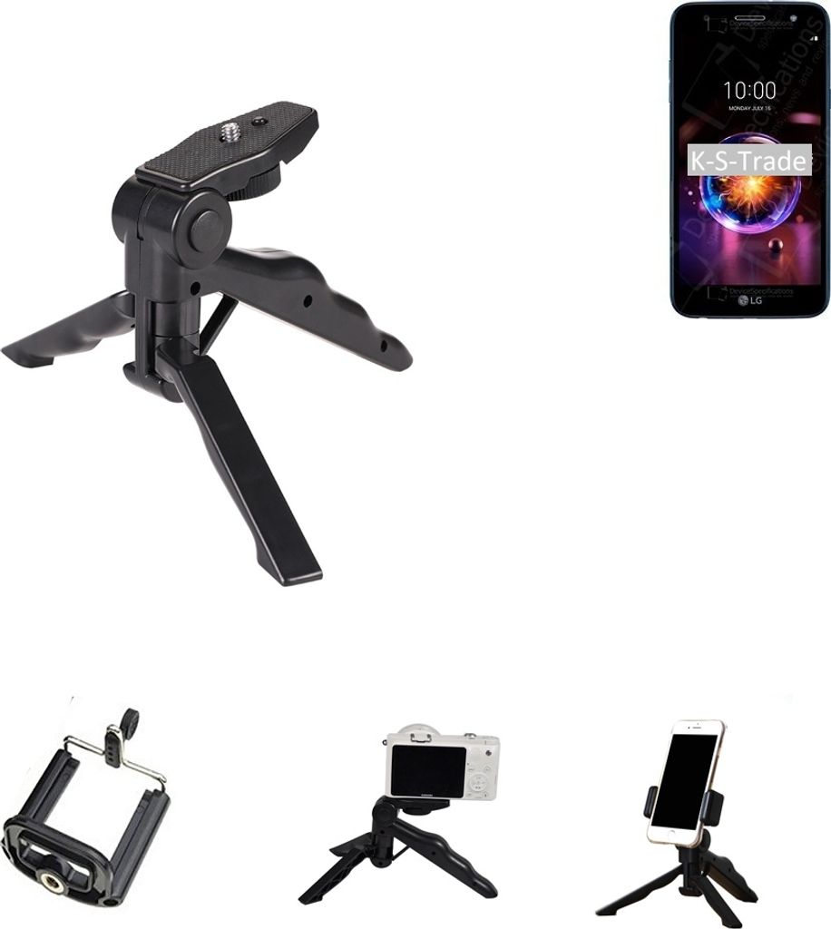 K-S-Trade Stativ Tisch-Ständer Dreibein Handy-Stativ Ständer kompatibel mit LG Electronics X Power 3 Mini-Stativ Smartphone Tripod Handy-Stativ aus