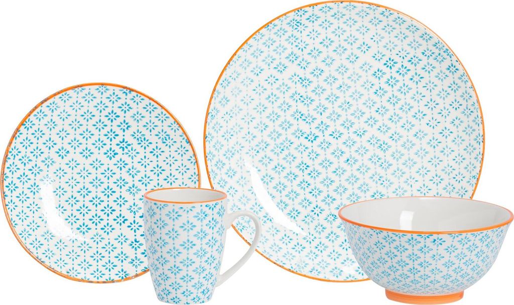 Nicola Spring 24-teiliges handbedrucktes Tafelservice - Blau