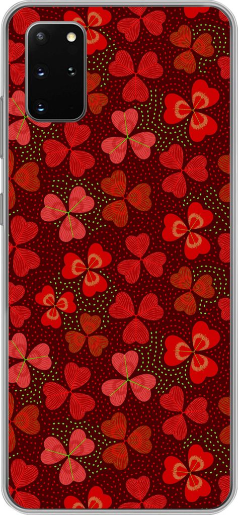 MuchoWow Handyhülle Schutzhülle Hülle für Telefoonhoesje Samsung Galaxy S20 Plus Muster - Klee - Rot Silikon Softcase Handy Hülle - Hartschale