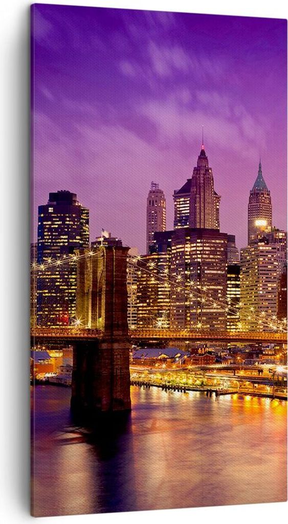 Bild auf Leinwand - Leinwandbild - New york nacht brooklyn brücke - 45x80cm - Wand Bild - Wanddeko - Leinwanddruck - Bilder - Kunstdruck - Wanddek...