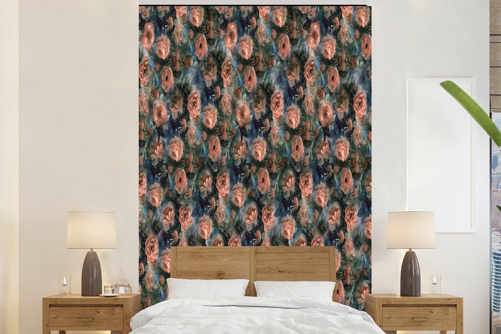 MuchoWow Fototapete für Wohnzimmer oder Schlafzimmer Wandtapete Vinyl Motivtapete Blumen - Muster - Farben - 225x350 cm - Schlafzimmer tapete