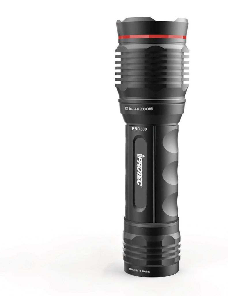 Taschenlampe mit Zoom4X , wasserdicht IPX7, 500 Lumen.