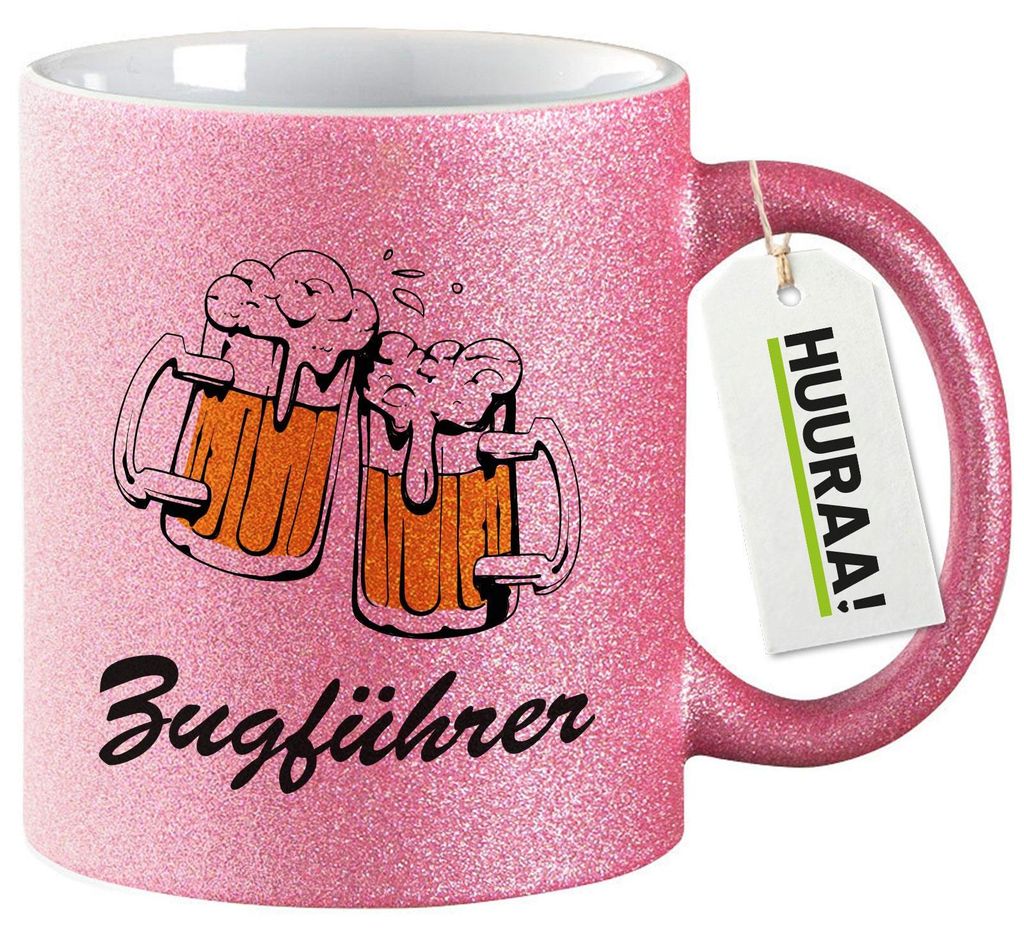 Huuraa Glitzertasse Zugführer Schützenfest Spielmannszug 330ml Pink Keramik Kaffeebecher Geschenkidee