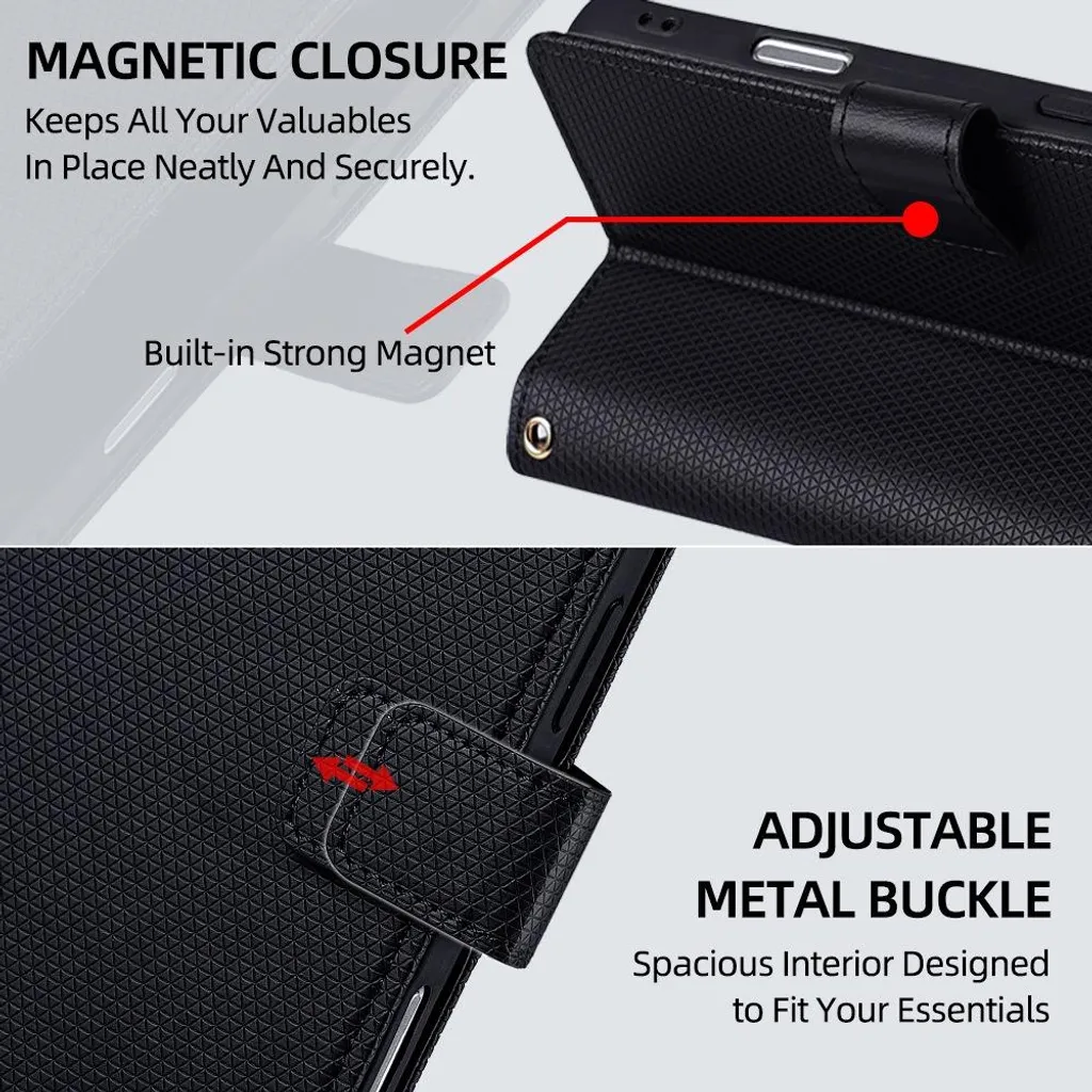 INF Custodia a libro per iPhone 15 Pro Max, PU+TPU, nera, con supporto e porta carte - 8