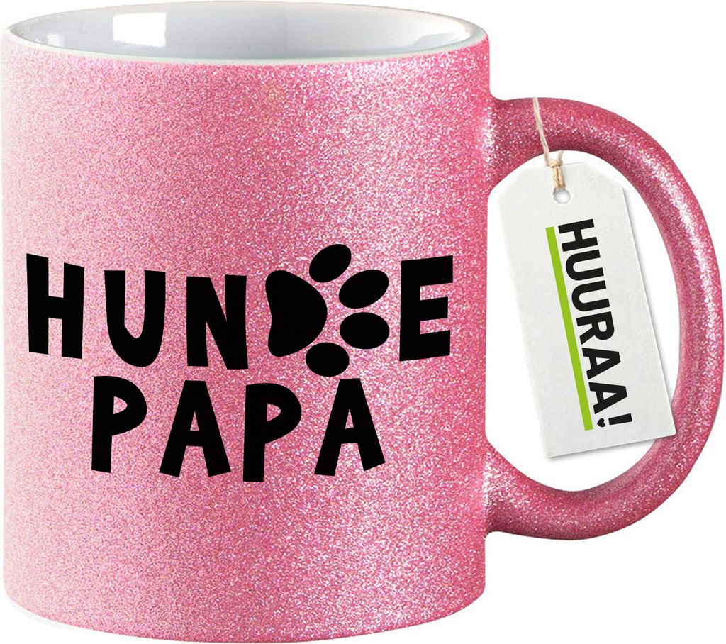 Huuraa Glitzertasse Hundepapa Tapse 330ml Pink Keramik Kaffeebecher Geschenkidee