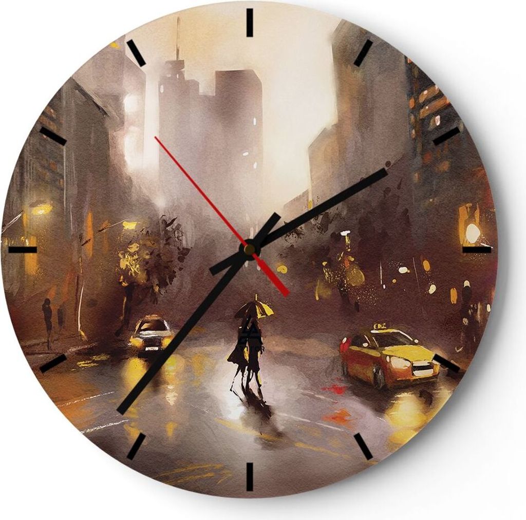Wanduhr - Rund - Glasuhr - Manhattan Paar Straße - 40x40cm - Schleichendes Uhrwerk - Lautlos - zum Aufhängen bereit - Dekoration Modern - Wanddek...