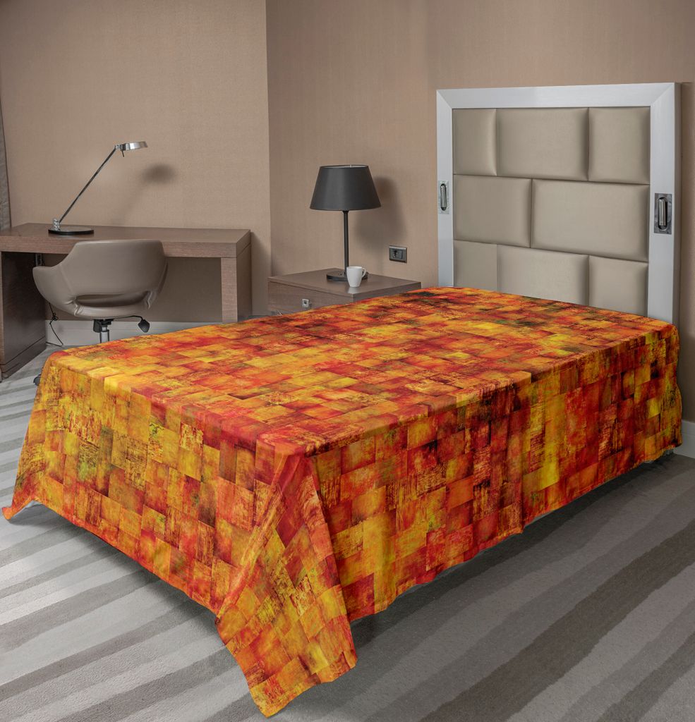 ABAKUHAUS Burnt orange Bettlaken, Weinlese-Mosaik-Hintergrund-quadratische kleine geometrische Quadrate verblaßten Druck, weiches bequemes oberes ...