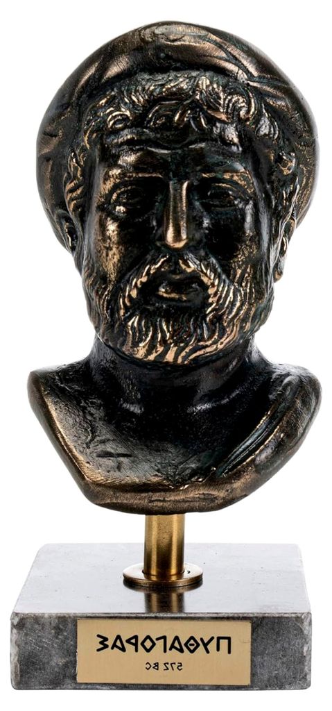 Pythagoras-Büste des griechischen Philosophen, Bronzeskulptur mit Marmorsockel, 15 cm