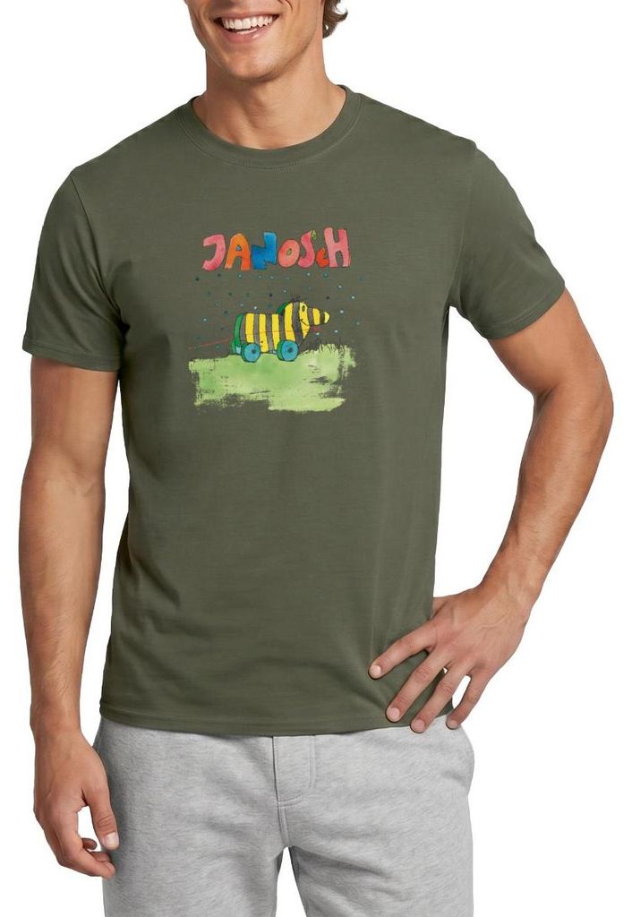 Spreadshirt Janosch Tigerente Schriftzug Männer T-Shirt, XXL, Militärgrün
