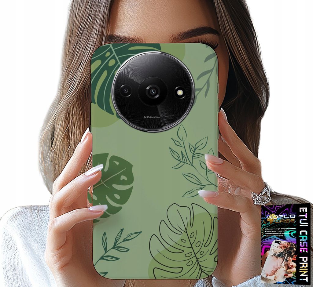 Etui Für Xiaomi Redmi A3 - Grüne Blätter Blumenmuster Rückseite