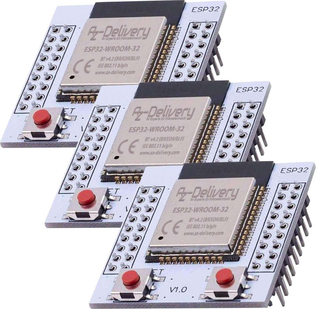 AZ-Delivery Mikrocontroller ESP32 Wlan WiFi Modul mit gratis Adapterplatte für Raspberry Pi und Mikrocontroller, 3x Set