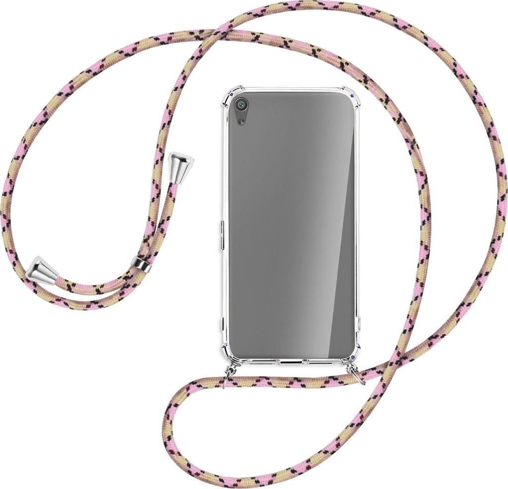 Handykette Backcover-Schutzhülle mit Band (Metall silberfarben) für Sony Xperia XA Ultra - rosa Karo