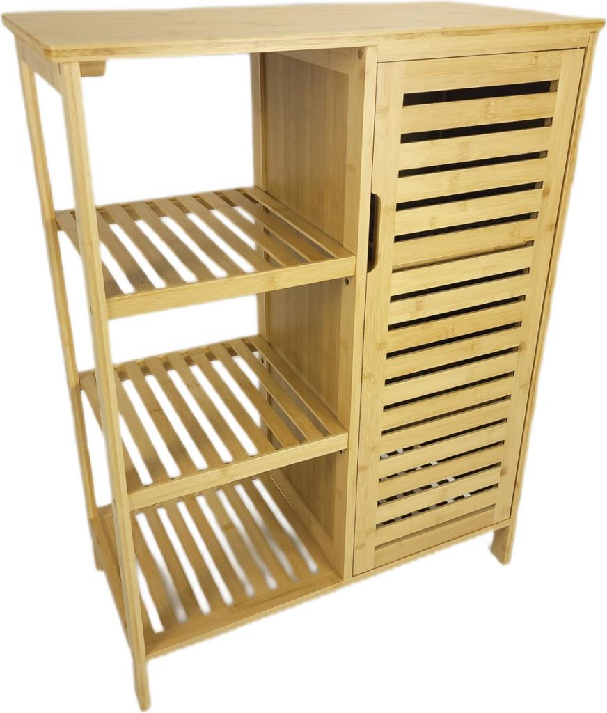 BEGRYF Bambus Badschrank 87,5x66x33 cm, Hochschrank mit Tür Produktbild 