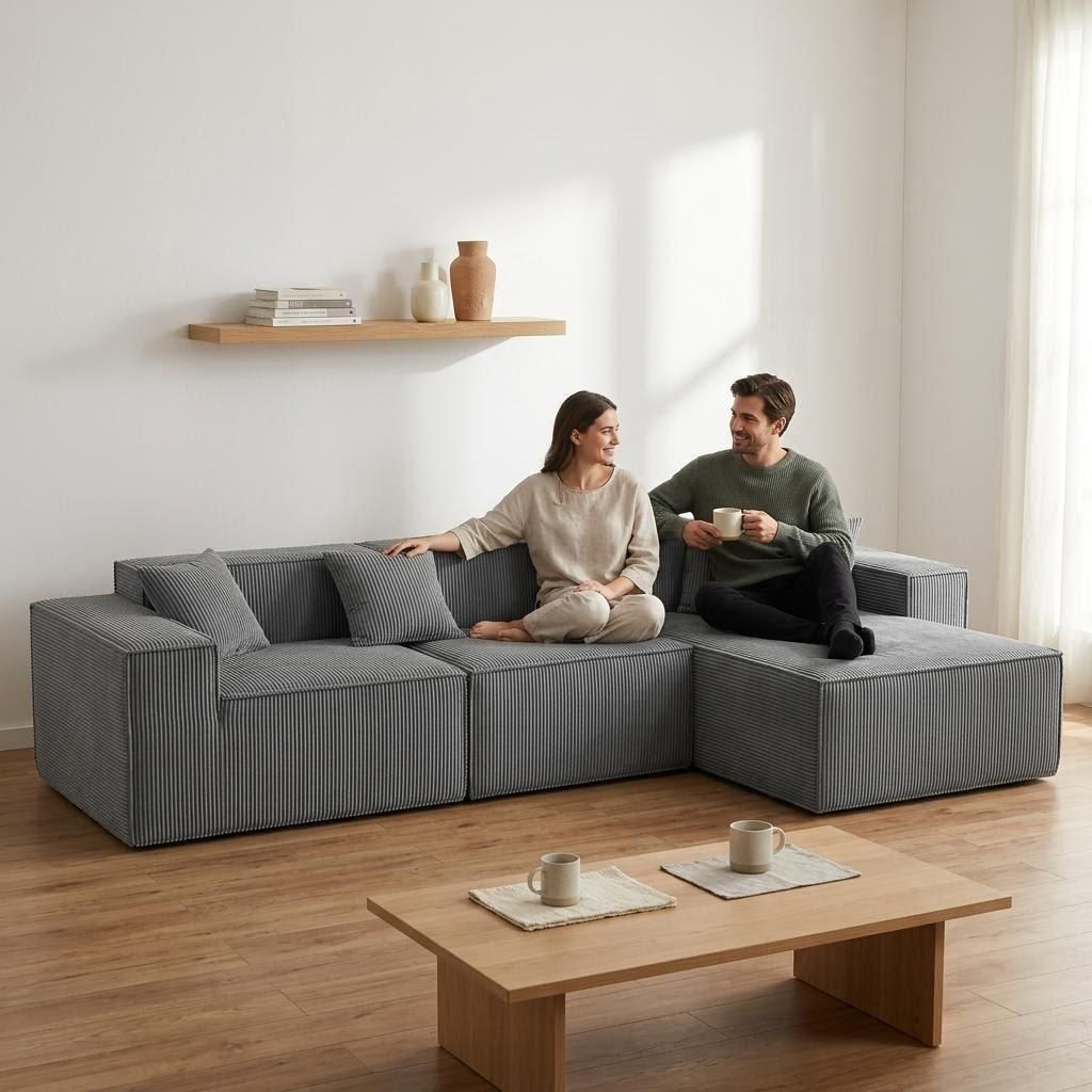Modulares Ecksofa & Schlafsofa, L-förmiges Cloud-Sofa mit hochwertigem Komfortschaum, montagefrei,verwandelbares Sofa für Wohnzimmer, Grau