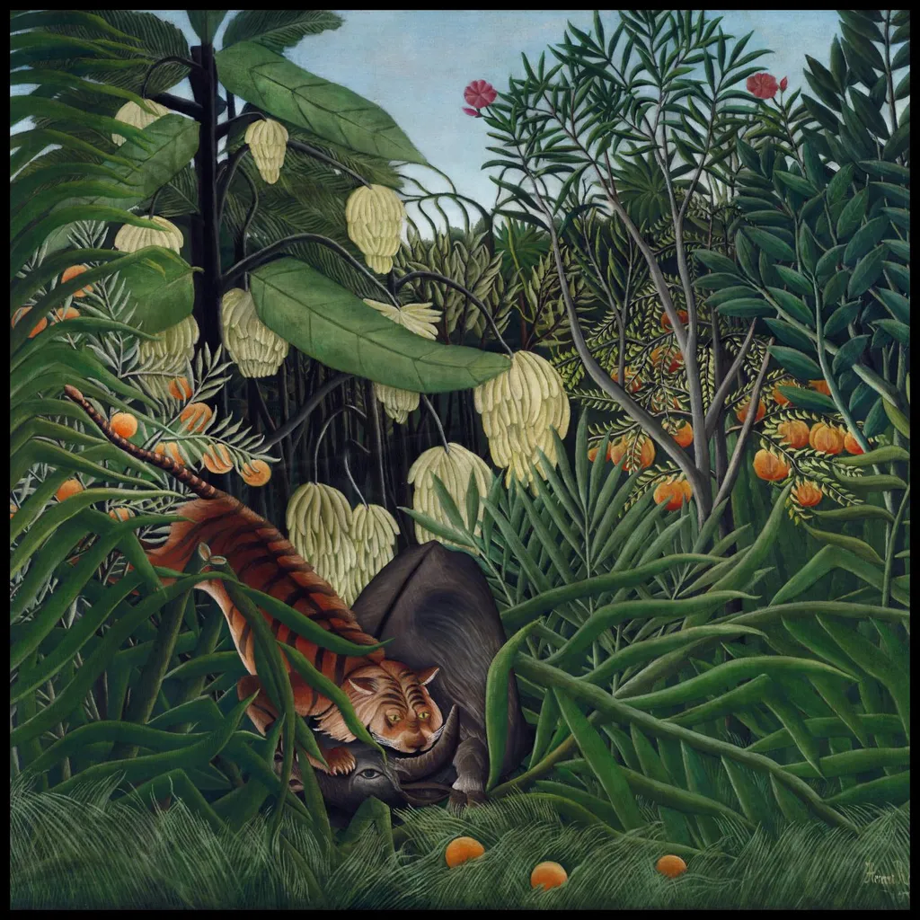 Affiche 100x100 cm Tiger and Buffalo Henri Rousseau Vintage pour Salon