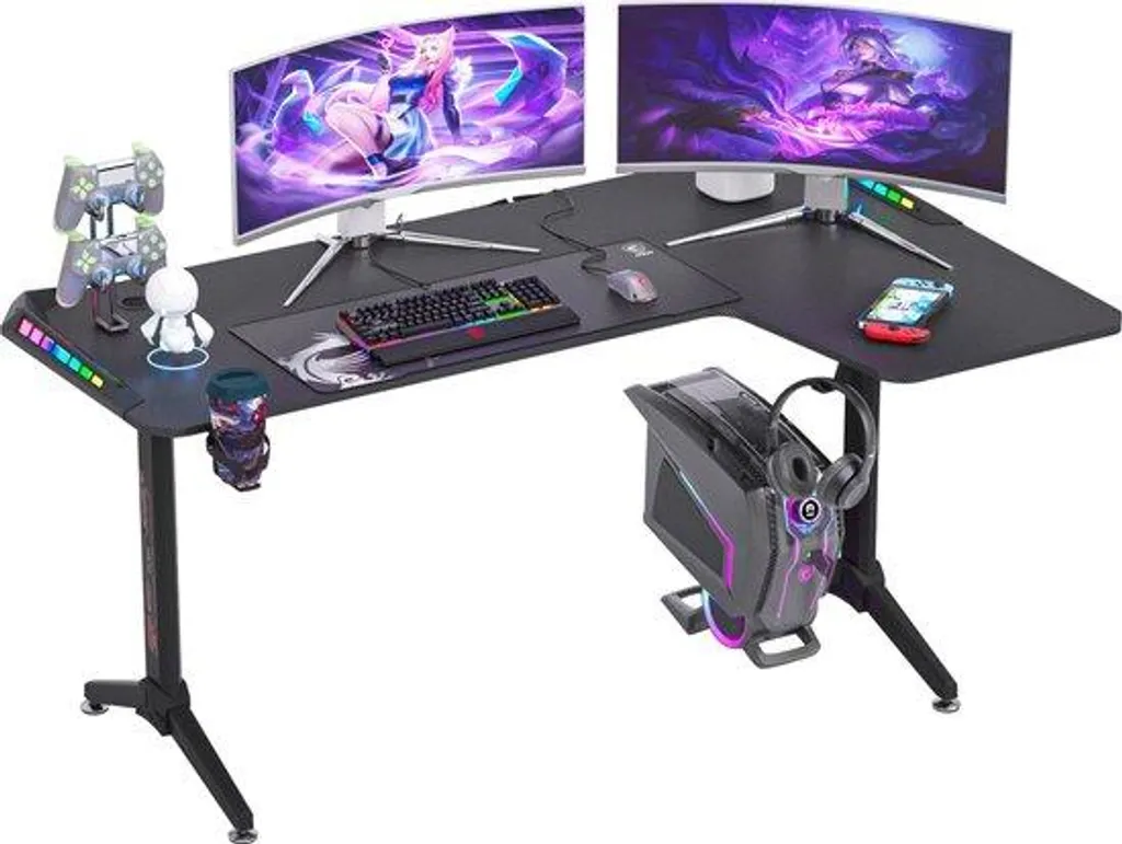 Bureau de jeu en L 152 cm pour optimiser l'espace gaming dans un coin