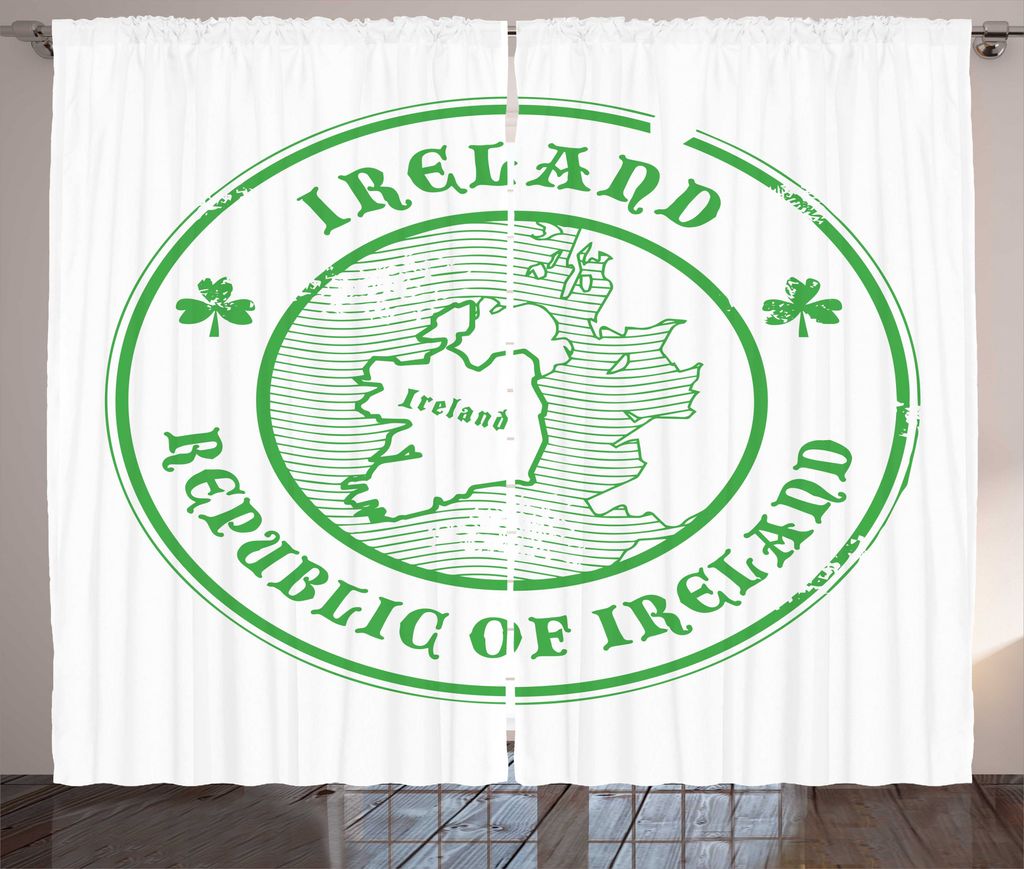 ABAKUHAUS Irland Karte Rustikaler Gardine, Grunge Runde Beschriftung, Wohnzimmer Universalband Gardinen mit Schlaufen und Haken, 280 x 225 cm, Grü...