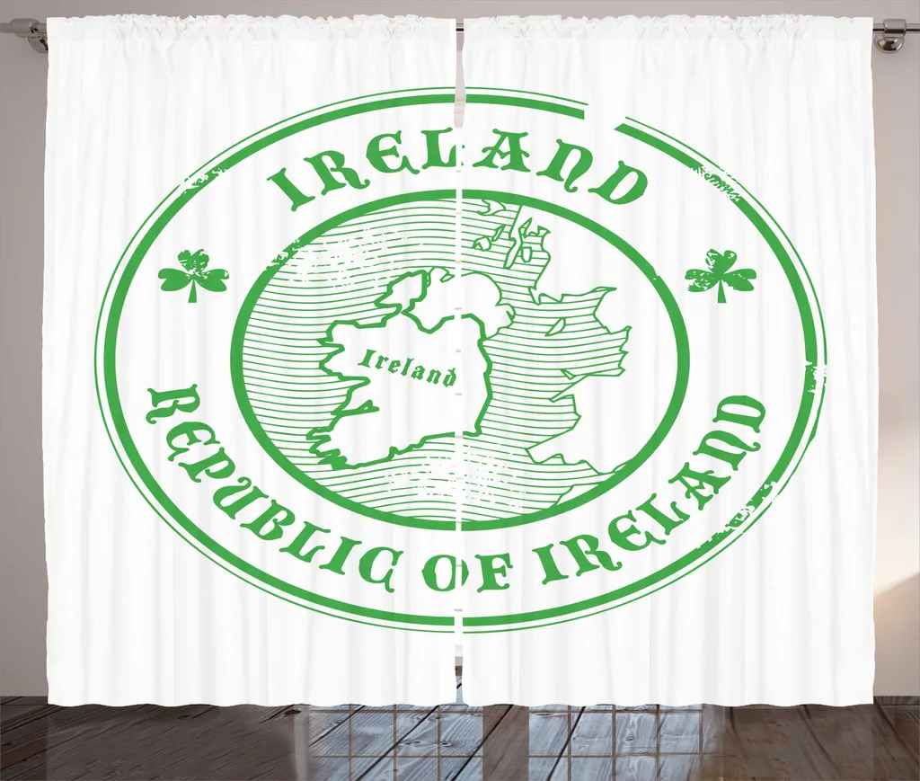 Rideaux Universels pour Salon Motif Carte Irlande 280x225 cm Vert Blanc