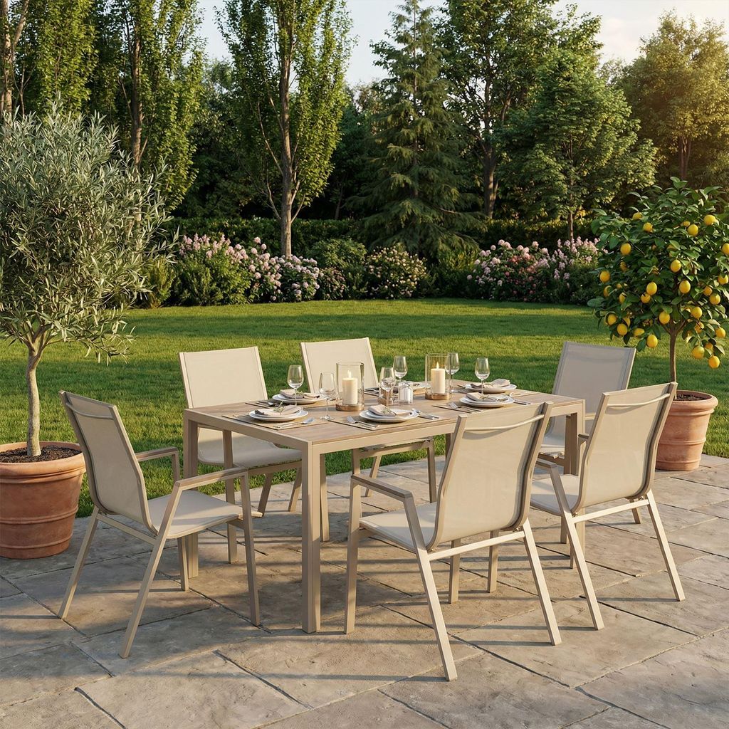 Gartenmöbel Set MONDELLO mit 6 Stühlen, Champagner - Produktbild 