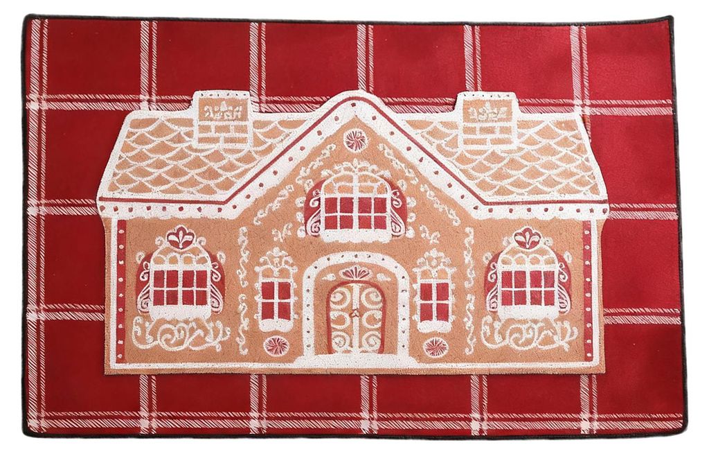 Lebkuchenhaus-Weihnachtsteppich, Lebkuchen-Willkommensmatte, rutschfester Weihnachtsteppich für den Eingangsbereich, geeignet für drinnen und dra...