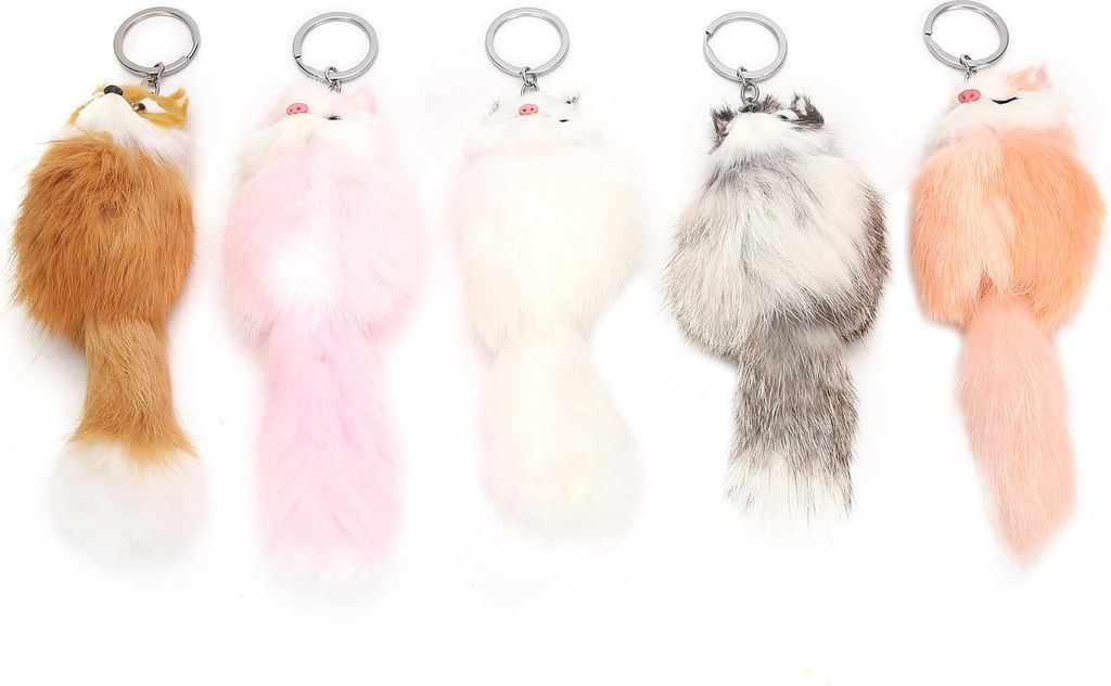 5er Set flauschige Tier-Schlüsselanhänger, handgefertigte Plüsch-Figuren, niedliche Schlüsselringe für Auto & Tasche, dekorative Anhänger