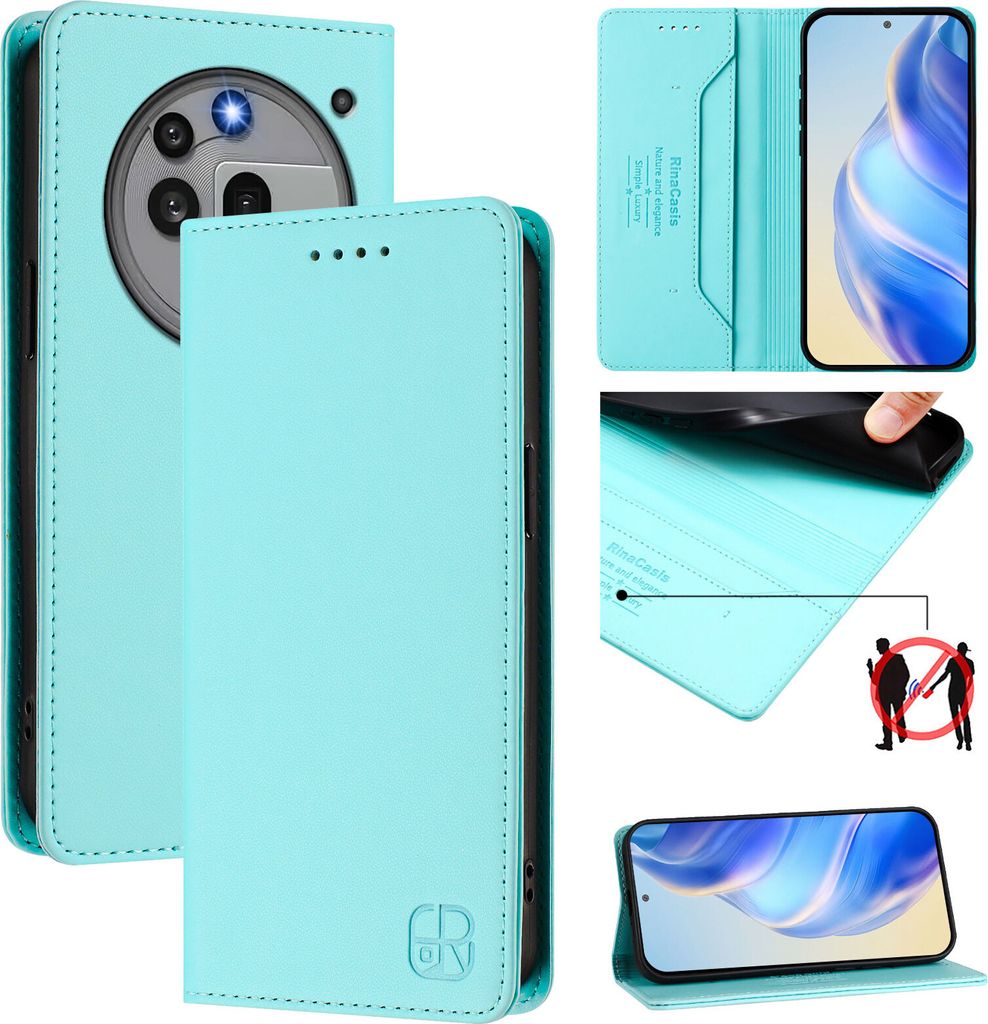 Lederhülle für Nothing Phone 3a Pro Hülle Flip Brieftasche Kartenfächern Ständer Schutzhülle Türkis
