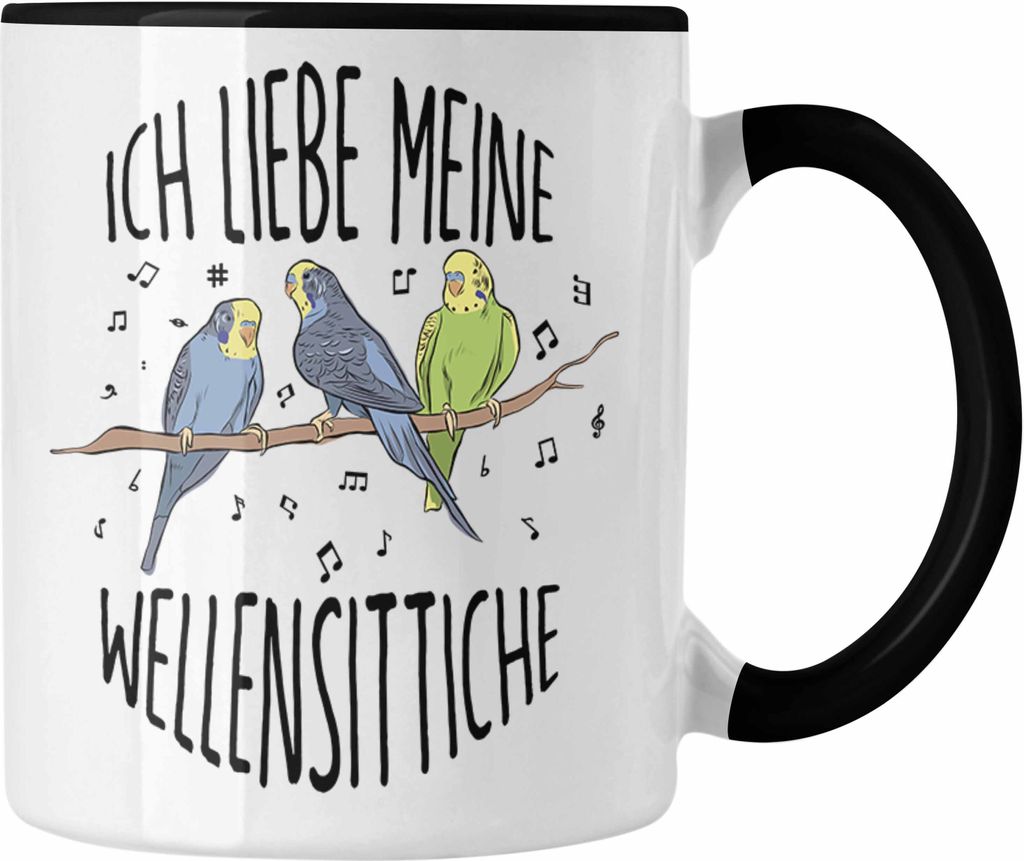 Trendation - Lustige Wellensittich-Tasse Geschenk für Wellensittich-Besitzer Ich Liebe Meine Wellensittiche (Schwarz)