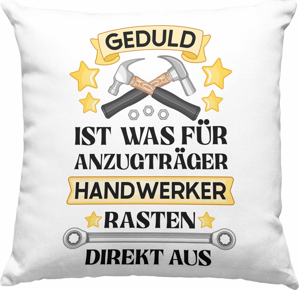 Trendation - Handwerker Deko-Kissen mit Füllung 40x40 mit Spruch Geschenke für Handwerk Kaffeebecher KFZ Mechaniker Mechatroniker (Rosa)