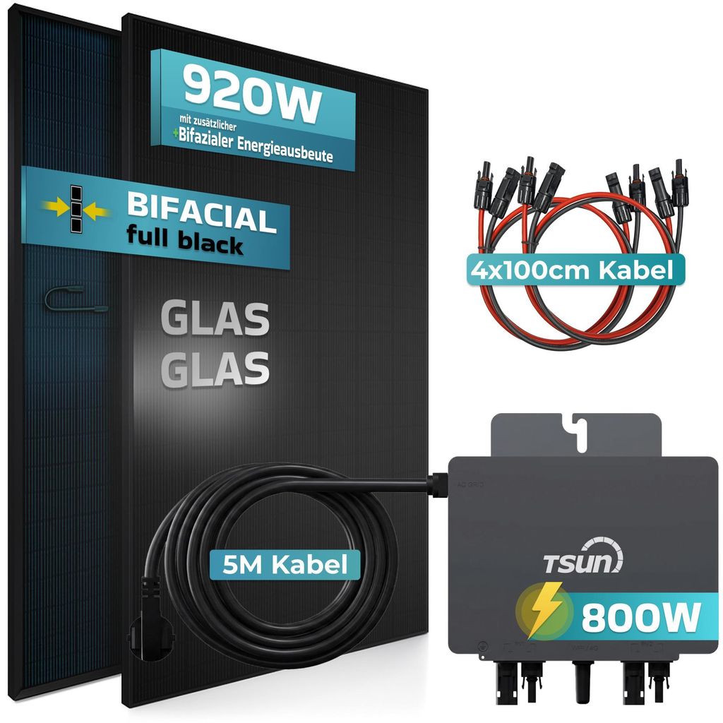 SUNNIVA® 920W Balkonkraftwerk BIFAZIAL FULLBLACK komplett Produktbild 