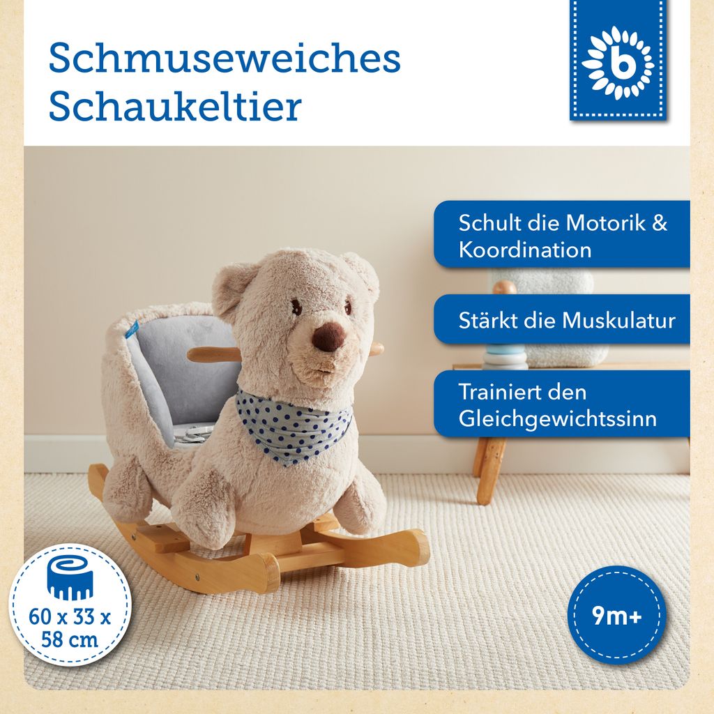 Bieco Plüsch Schaukeltier Bär Creme 62x30x48cm | Schaukelpferd Baby | Schaukeltier Baby | Kinderschaukel Indoor | Baby Wippe | Baby Schaukel | Sc...