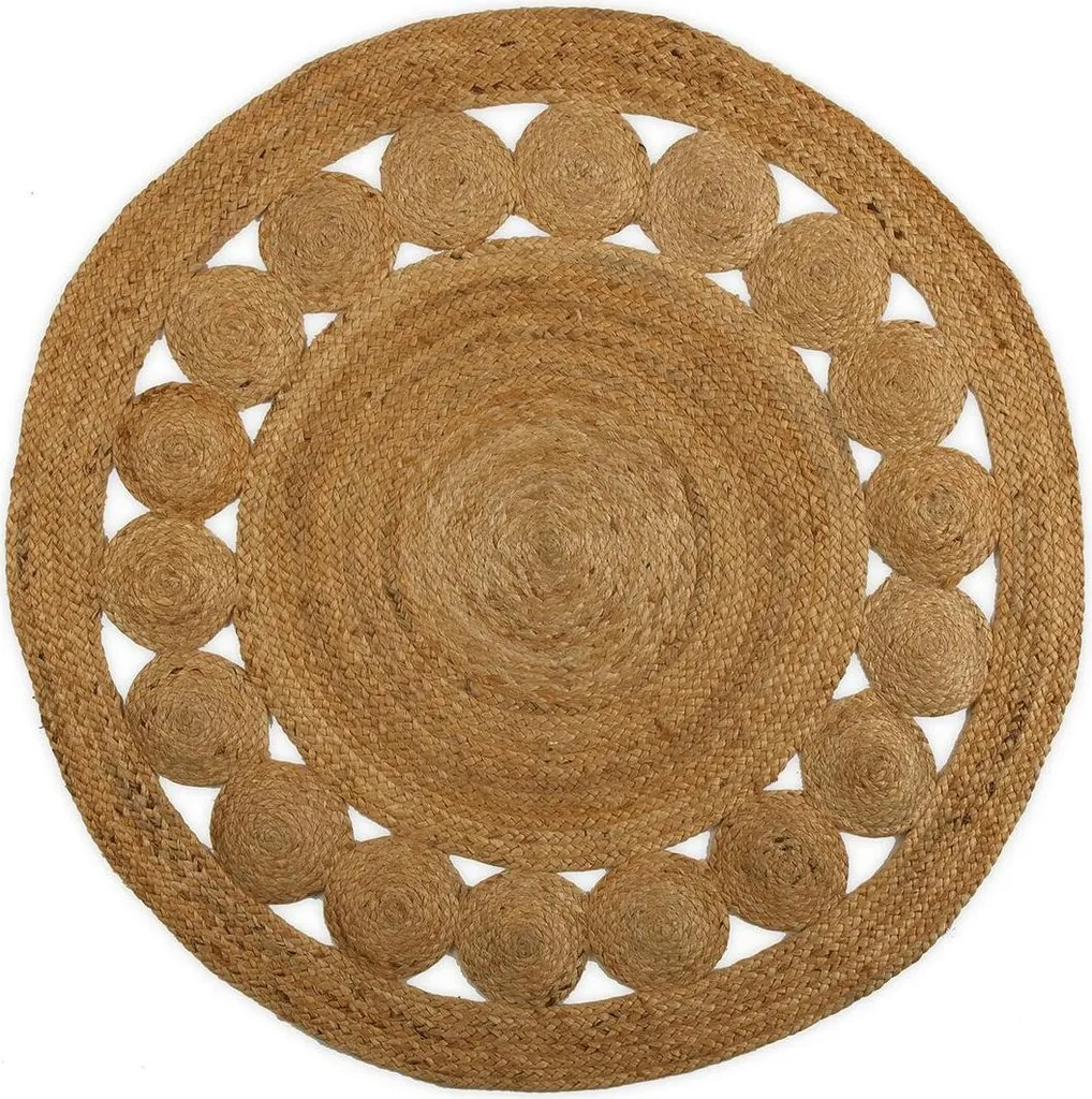Tapis de Sol Versa 120 cm en Jute Tressé et Rattan Motifs Cercles