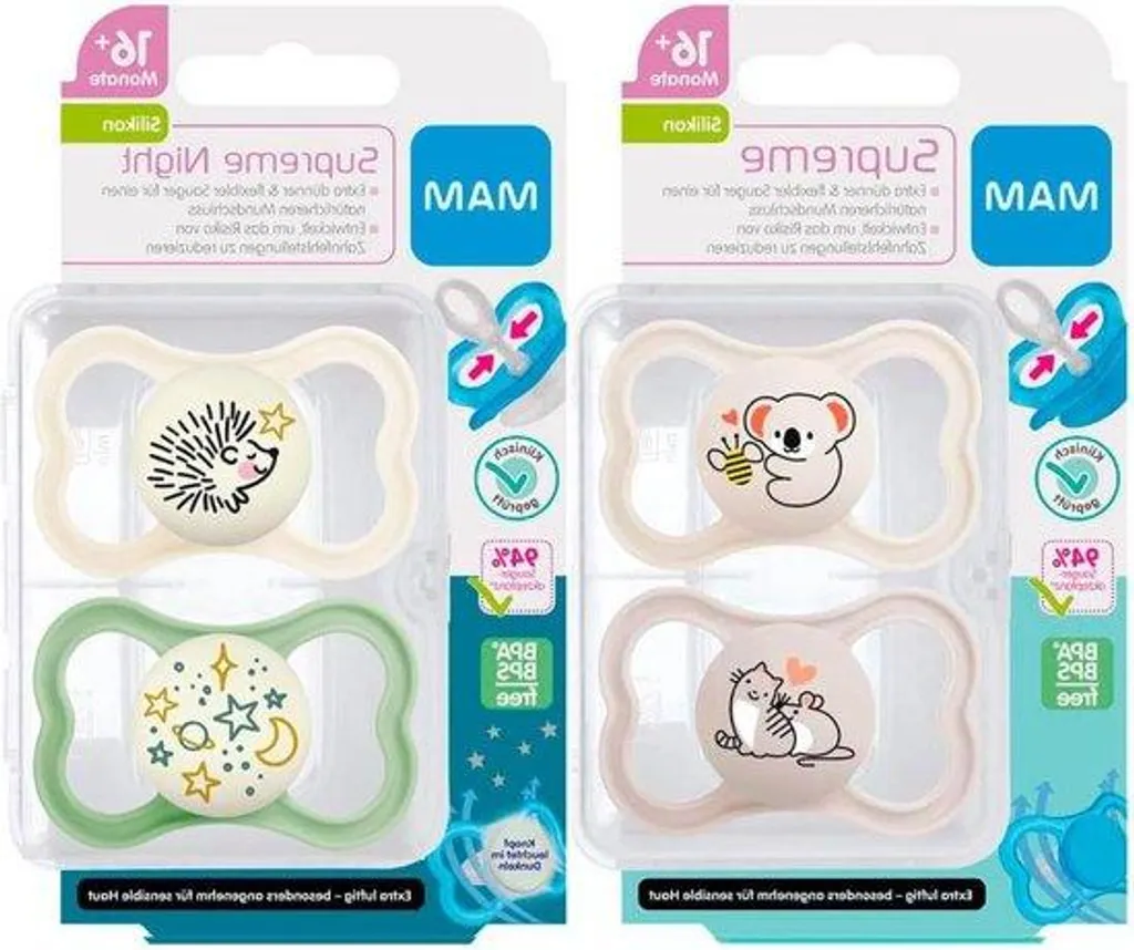 Sucettes physiologiques en silicone lot de 4 avec étuis de protection