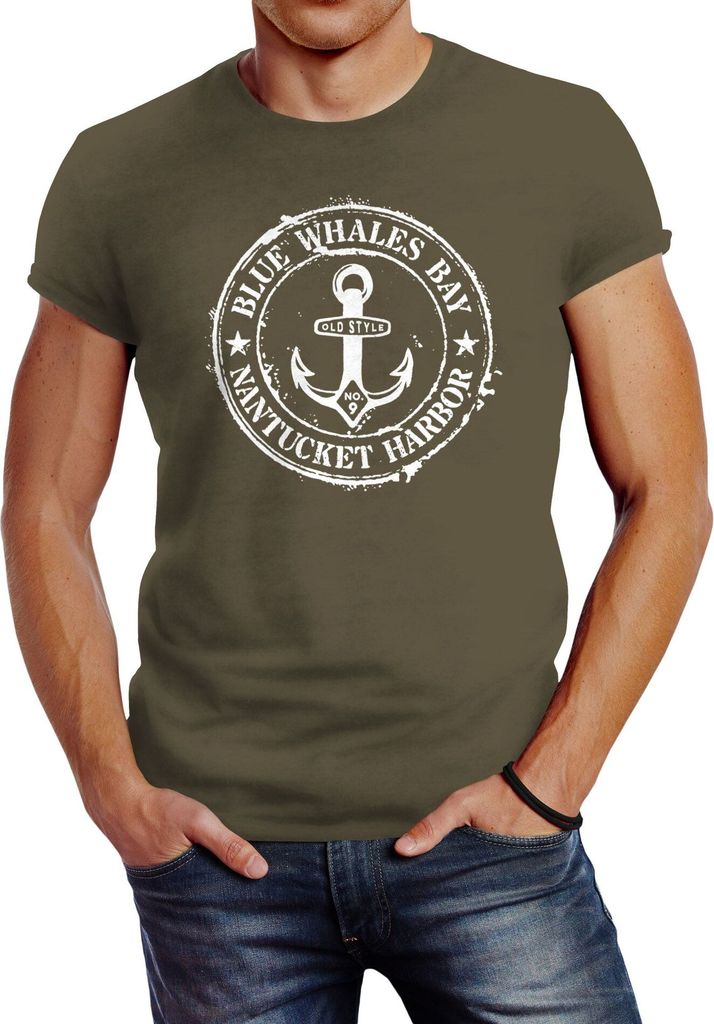 Herren T-Shirt Anker Motiv maritim Retro Badge Vintage Produktbild 
