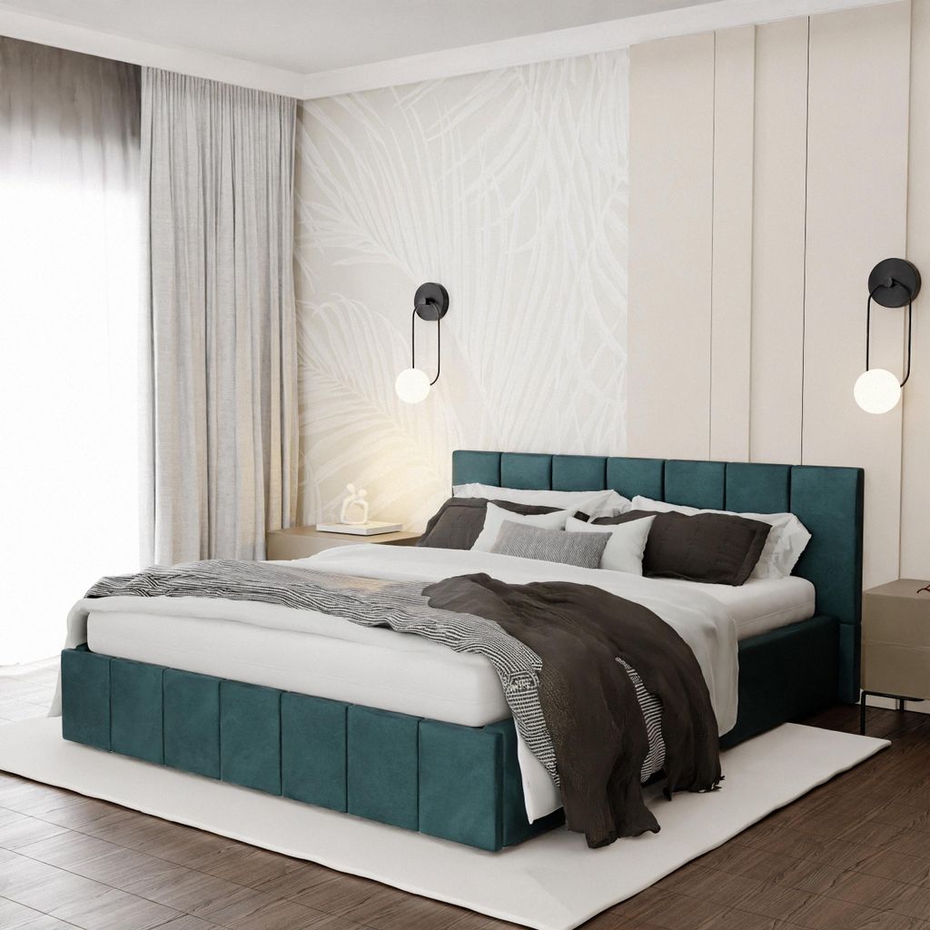 Muralo PREMIUM POLSTERBETT für Schlafzimmer Polsterbett mit Bettkasten und Gasdruckfeder Bett mit Polsterkopfteil Doppelbett 140x200 Bett mit Stau...