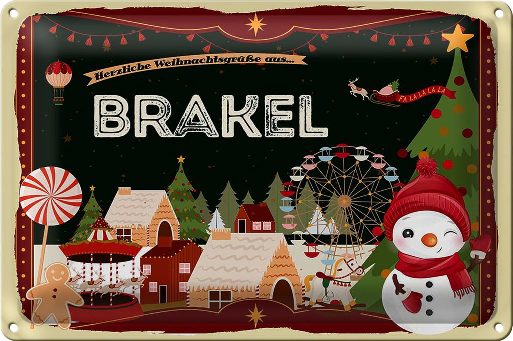 Blechschild Weihnachten Grüße aus BRAKEL 30x20cm
