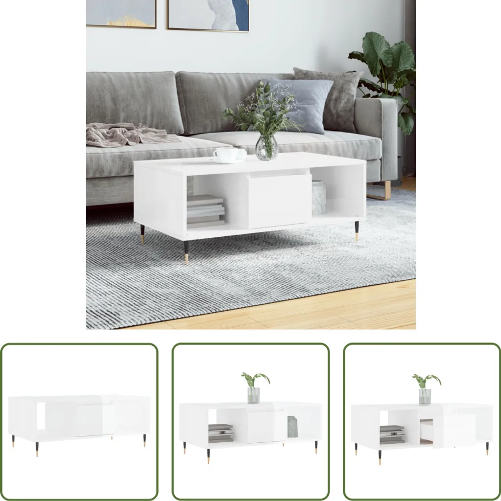 Tavolino da Salotto 90x50x36.5 Bianco Lucido | The Living Store Online