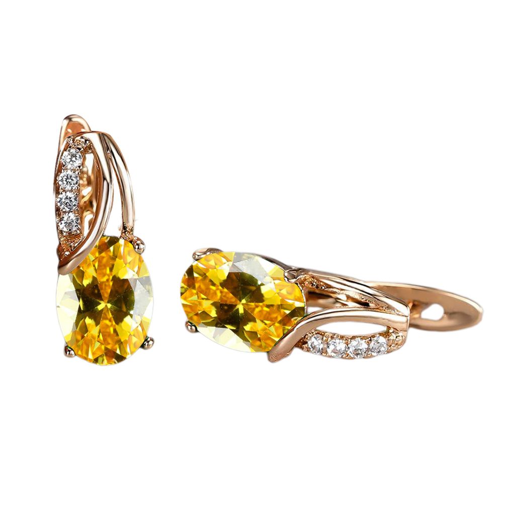 1 Paar Damen-Ohrringe, ovale Zirkonia-Schmuck, heller Glanz, langlebige Schnallen-Ohrringe für Hochzeit-Gelb
